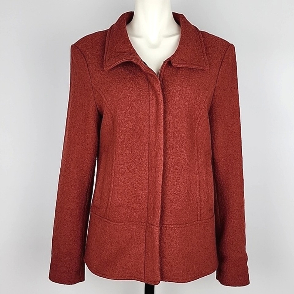 CLEO Women's Burnt Orange Boiled Wool Zip Up Blazer Jacket Pockets Size S